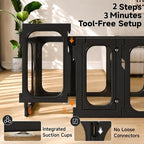 Acrylic Clear Dog Playpen Indoor with Door, 26'' H Transparent Dog Play Pen for Small Dogs, No-Connector Modular Puppy Playpen with Integrated Suction Cups Base, 12 Panels, Black