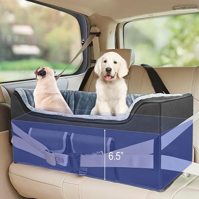 INFANZIA Dog Car Booster Seat for Large Medium Dogs Under 55 lbs | Elevated Pet Car Seats for Pets with Removable Washable Cover, Lookout Puppy Travel Seat with Storage Pockets