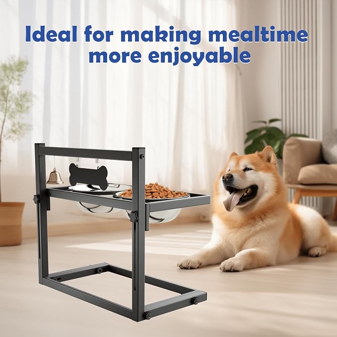 Elevated Dog Bowls for Medium and Small Dogs, 5 Adjustable Height, Raised Dog Bowl Stand with 2 Stainless Steel Dogs Food Bowls, Metal Strong Pet Bowls Elevated