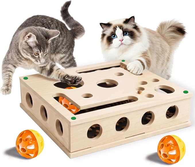 Cat Scratch Puzzle Enrichment Box with Bell Ball, Large Cat Nail File Enrichment Box with Sandpaper Liner, Stress-Free Alternative to Trimming Nails, for Indoor Cats