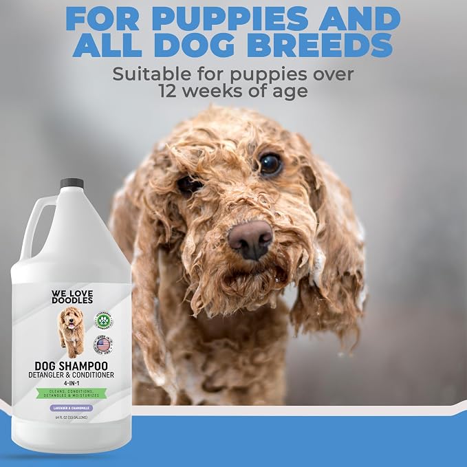 Dog Shampoo Half Gallon, Cleans, Conditions & Detangles, Lavender, 64OZ | For Sensitive Itchy Skin, Hypoallergenic, Tearless, Best Shampoo For Smelly Dogs, Goldendoodle, Poodle & Doodle, Made in USA