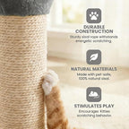 Cat Scratching Post for Small Space, 22'' Scratching Posts for Indoor Cats Adults, Extra Wide 13.4" Stable Base & Natural Sisal, Cute Cat Scratching Post with Short Plush Fabric for Large Cats, Gray