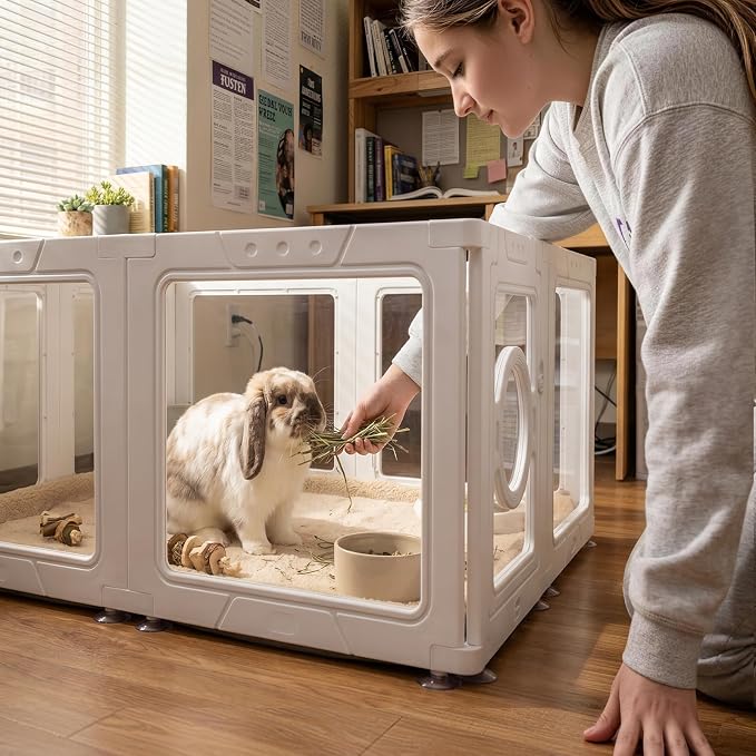 JEKO&JEKO Clear Acrylic Dog Playpen Indoor, Transparent Pet Play Pen for Puppies, Small Dogs, Cats & Rabbits, Easy Assemble Plastic Dog Fence, Easy to Clean (White, 12 Panels)