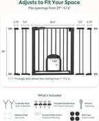 Babelio 29-48" Extra Wide Baby Gate with Adjustable Cat Door, CatPrivilege Ⅲ, Easy Install Pressure/Hardware Mounted, Auto Close Pet Door for Stairs, House, Doorways, Effortless Walk Thru, Black | Adjustable Small Pet Door, Easy Install Pressure/Hardwa...