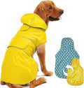 Kimee Dog Raincoat Reversible, Single Side Slicker Poncho Adjustable Waterproof Dog Rain Jacket with Leash Hole/Reflective Stripe Hooded Snowproof Windproof Clothes for Small to 3X-Large Dogs, XL