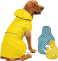 Kimee Dog Raincoat Reversible, Single Side Slicker Poncho Adjustable Waterproof Dog Rain Jacket with Leash Hole/Reflective Stripe Hooded Snowproof Windproof Clothes for Small to 3X-Large Dogs, M