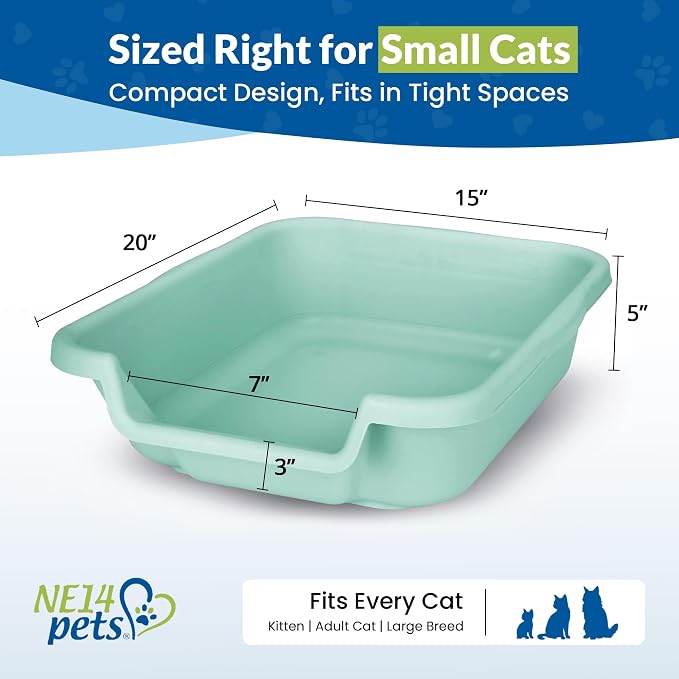 KittyGohere Senior Cat Litter Box Small with Scoop, Apple Green | Open Top Low Entrance Kitty Litter Box With With Long-handle Jumbo Scoop, Lightweight & Durable Litters Box, Made in USA