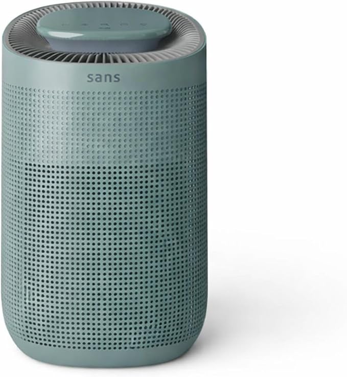 Sans Air Purifier Mini for Large Rooms (Up to 490 Sq Ft) – True HEPA & | Activated Carbon Filter for Allergies, Pets, Dust, and Odors | Quiet 25dB Operation with UV-C Light & Lights-Out Mode (Agave)