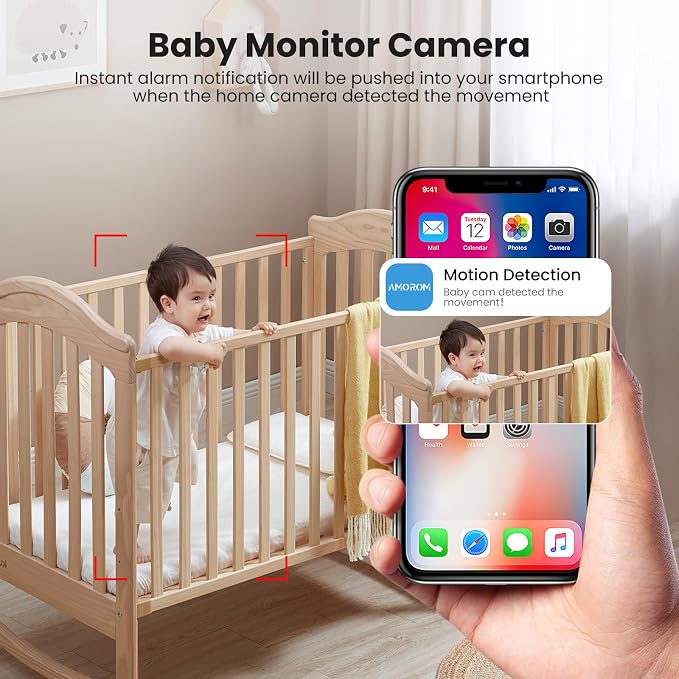Baby/Kids/Elderly/Dog/Cat Monitoring Camera, Alexa & Google Camera | AI Smart Detection & Alarm, 2-Way Audio, Night Vision, 2.4G WiFi App Control, Cloud & SD Card Storage, 2 Pack
