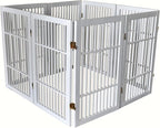Urnporium Pet Dog Gate Freestanding, Strong Durable Folding Wooden Fence, Portable Acacia Hardwood Safety Barrier for Indoor & Outdoor Use (White Pet Gate, 8 Panel 30" Tall)