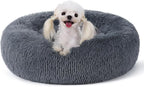 rabbitgoo Calming Cat Beds for Indoor Cats, 23 inches, Dark Grey | Soft Warm Donut, Fluffy Faux Fur, Supportive Raised Rim, Anti-slip, Machine Washable, Up to 25lbs Cats & Small Dogs