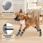 SCENEREAL Dog Socks to Prevent Licking Paws for Hot/Cold Pavement, Anti Slip High Top Dog Grip Socks for Hardwood Floors, Dog Shoes Booties&Paw Protector for Small Medium Large Senior Dog, Grey L