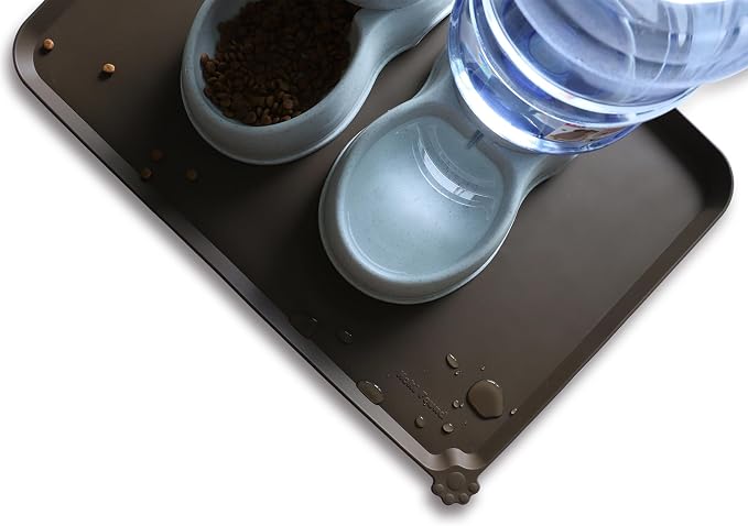 Hoki Found Large Silicone Pet Food Mats Tray - Non Slip Pet Dog Cat Bowl Mats Placemat - Dog Pet Cat Feeding Mat - Waterproof Dog Cat Food Mats -Pet Water Mats for Floors - Coffee