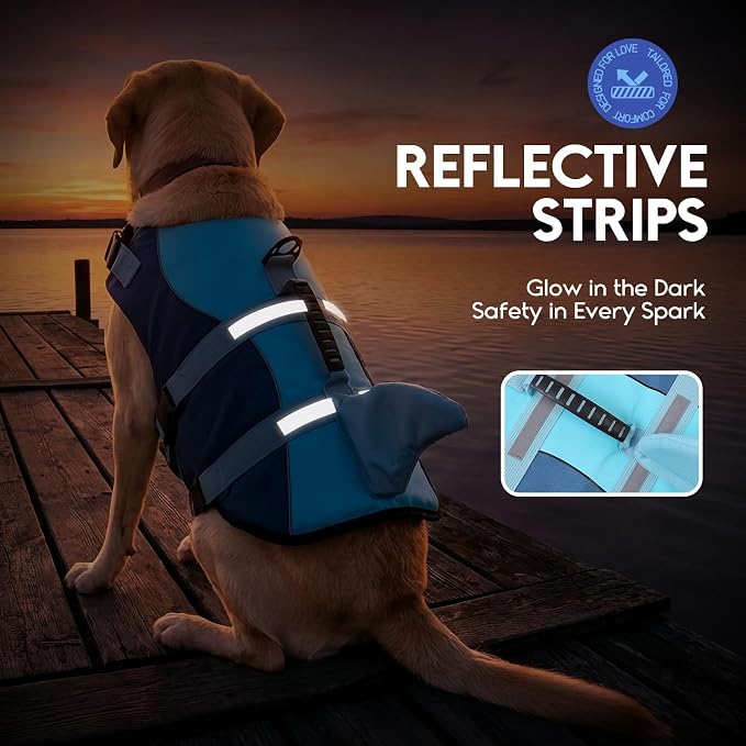ASENKU Dog Life Jacket - Pet Safety Vest for Swimming & Boating, Shark Life Jacket with Floatation, Dog Lifesavers Swimsuits for Small Medium Large Dogs (Deepblue, S)
