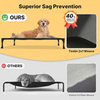 Veehoo Outdoor Elevated Dog Bed Large Sized Dogs, Cooling Raised Dog Cots | Off-ground training platform, portable camping hammock, breathable mesh, easy to clean, no-tool setup, 53"x37", Black Silver