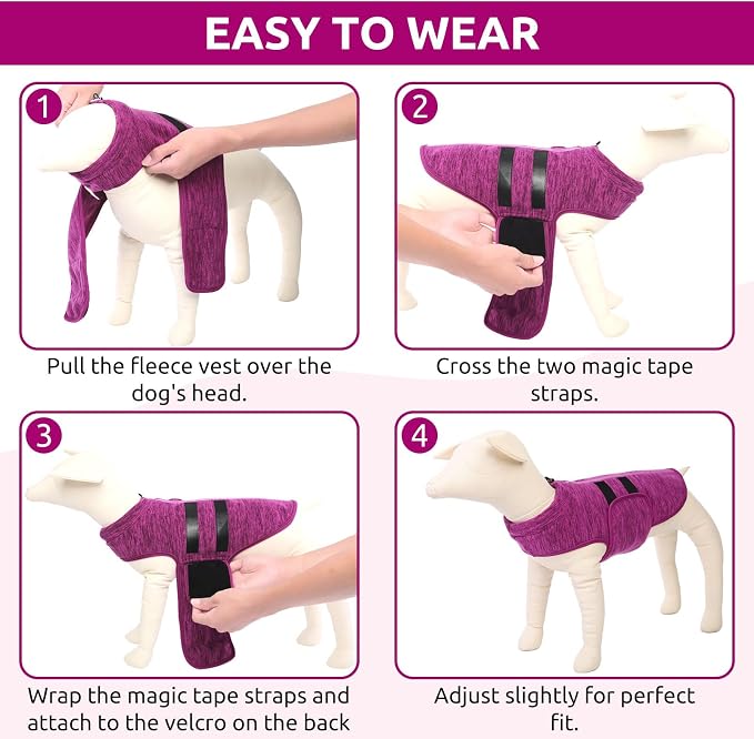 Queenmore Small Dog Sweaters, Soft Fleece Vest Pullover Dog Jacket with Leash Hole, Warm Winter Dogs Clothes Cold Weather Doggy Dachshund Sweater for Small Dogs Cats Boy or Girl (Cationic Berry, XS)