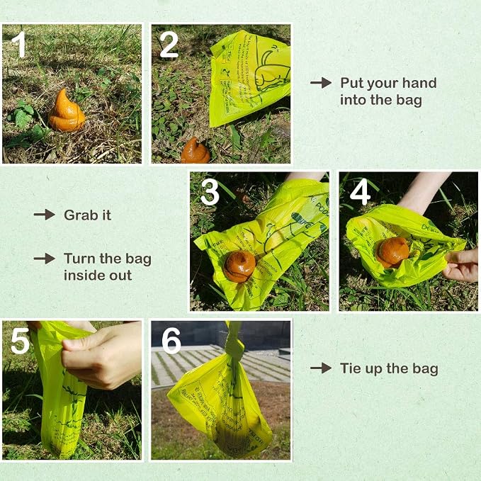 Dog Poop Bag, Compostable Doggie Poop Bags with Handles, Easy-Tie Pet Waste Bags, Eco-Friendly, Unscented, Vegetable-Based, Extra Thick Leak Proof, for Dogs and Cat Scoops, 120 Bags