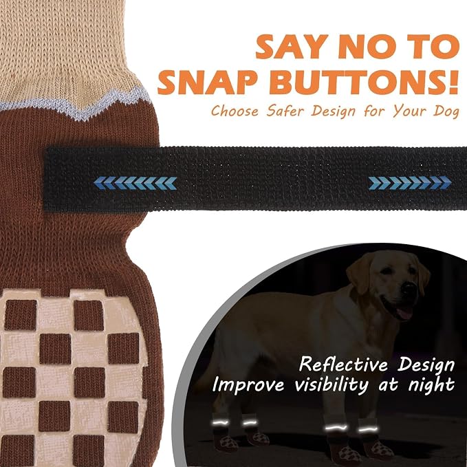 EXPAWLORER Dog Socks to Prevent Licking Paws with Grippers for Hot Pavement | For Hardwood Floors Anti Slip, Reflective Dog Boots & Paw Protectors Shoes Booties with for Senior Small Medium Large Dogs L