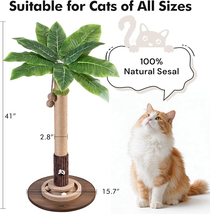 Woochpet 35"Cat Scratching Posts For Indoor Cat,Cat Scratcher With Cat Toys | Heavy Duty,Modern Cat Scratch Post,Cat Ball Track,For Large Adults Cats