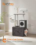 Feandrea Cat Tree with Litter Box Enclosure, 59-Inch Modern Cat Tower | 2-In-1 Condo with Scratching Posts, Washable Removable Cushion, Misty Gray UPCT113G02