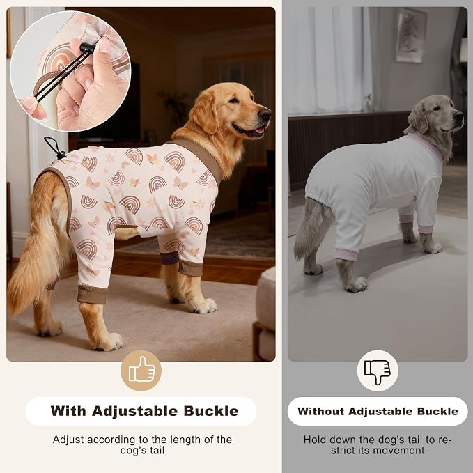 Bienbee Dog Pajamas, 4 Pack Adjustable Onesies for Small to Large Dogs M | Dog Shedding Suit with Soft Fabric, Breathable & Stretchy, and Adjustable Back Length for Sleeping Lounging and Daily Use