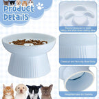 Tioncy 2 Pcs Ceramic Elevated Slow Feeder Cat Bowl, Raised Cat Slow Feeder Bowl, Anti Vomiting for Dry and Wet Food, No Spill High Edge Easy Clean Dishwasher Safe (White,Blue)