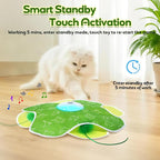 Saolife Interactive Cat Toys with Moving Feather Concealed in Mat, Rechargeable Cat Exercise Toys for Bored Cats with Motion Activated, Mouse Squeaky (Green)