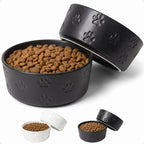 Ceramic Dog Bowl Set of 2 with Anti-Skid Base 7.5" W x 3" H, 6 Cup Capacity | Thick Ceramic, Dishwasher Safe, Anti-Skid Rubber Base, 6 Cups per Bowl, Ceramic Food & Water Bowls Set of 2 for Large Dogs