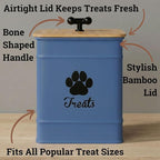 Dog Treat Container Airtight, 6"W x 8"H, Powder Coated, 12 Cup Capacity | Fits All Popular Treats, 12 Cup Capacity, Airtight Bamboo Lid, Easy Open Lid, Dent-Resistant Durable Metal Bone-Shaped Handle