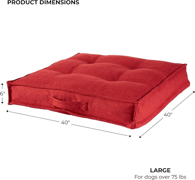 Happy Hounds Milo Square Tufted Pillow Dog Bed, Scarlet, Large (40" x 40")