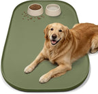 36" x 24" x 1" Extra Large Silicone Pet Food Mat with Raised Edge for Food and Water Bowl, Dog Feeding Mats, Cat Food Trays for Floor Waterproof, Rubber Tray for Dogs and Cats, Light Olive Green