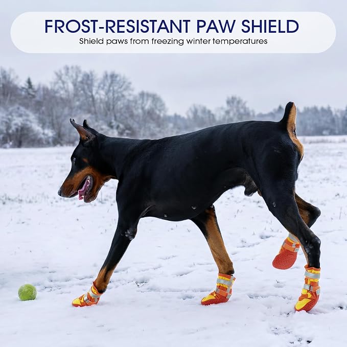 FUAMEY Dog Shoes for Medium Dogs Rubber Sole, Waterproof Dog Boots | Reflective strips, paw protection, hot pavement, winter snow, muddy trails, everyday hiking, 4 PCs