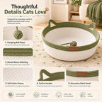 Instinct Basket for Cats - Handwoven Cotton Rope Enrichment Bed with Attached Toy Tail, Scratchable Interactive Pet Nest Features Flexible Walls to Fight Boredom & Protect Furniture (Green, S)