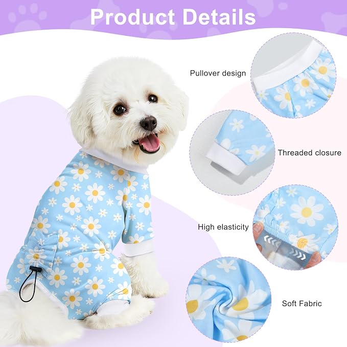 Bienbee Dog Pajamas, 4 Pack Adjustable Onesies for Small to Large Dogs L | Dog Shedding Suit with Soft Fabric, Breathable & Stretchy, and Adjustable Back Length for Sleeping Lounging and Daily Use