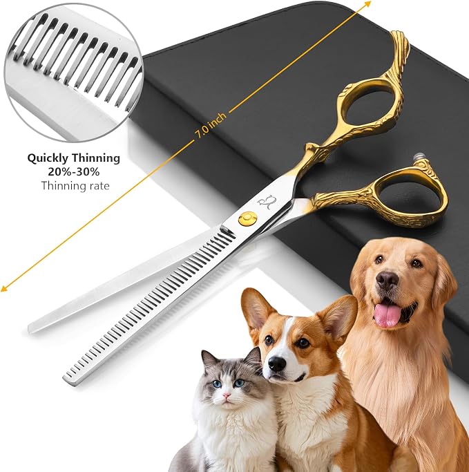 Dog Grooming Scissors,Chunkers Shears and Thinning Shears with Safety Round Tips, Sharp and Comfortable 4 in 1 Dog Scissors for Grooming