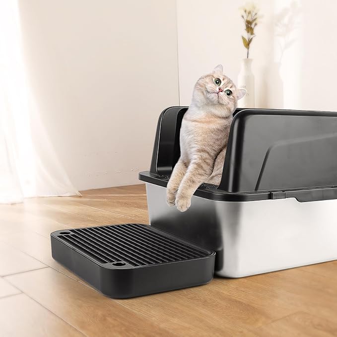 Cat Litter Box Step, Litter Box Ramp Catcher with Filter Function, Black | Litter Box Ramp for Kittens & Old Cats, Washable, Anti-Tracking, Non-Slip Litter Catcher, Easy to Clean