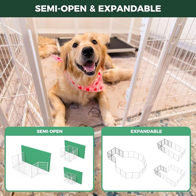 FXW Homeplus Indoor Dog Playpen, 40" H, 12 Panels, for Medium & Large Dogs | Stress-free play, Heavy-duty, Semi-open design, Easy setup, Threshold-free gate, Expandable, Patented