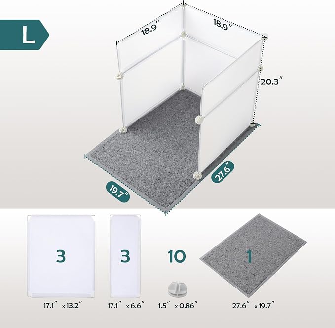 MEEXPAWS Cat Litter Box Enclosure, Splash Guard High Walls with Litter Mat | Large Litter Box Pee Shield, DIY Plastic Sheets Easy Clean, Litter Containment, Privacy Screen, Wall Protector