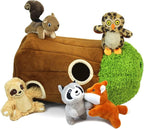 Hide and Seek Dog Puzzle Puppy Toys, Interactive Squeaky Plush, Stuffed Toys for Dogs (Sheep, Panda, Forest Animals) (Tree Hole Mix Large)