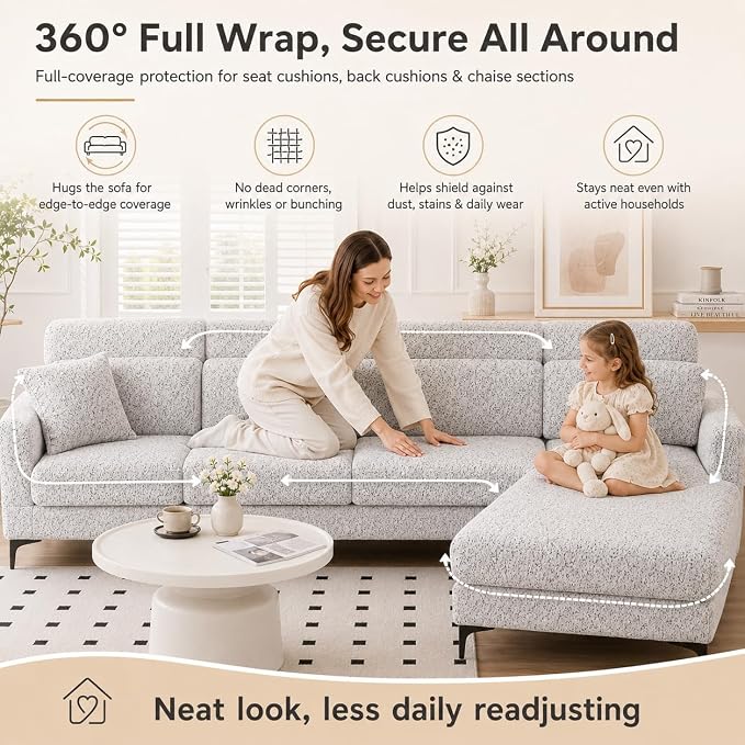 Stretch Sofa Slipcover, 2026 Upgraded Non Slip Couch Cover with Adjustable Straps, Pet Dog Cat Friendly Furniture Protector for 3 Seater, Washable for Living Room