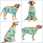 LovinPet Large Dog Pajamas, Four-Leg Stretch Onesie Bodysuit, Lightweight UV-Shielding Pajamas, Anti-Lick Calming Recovery Suit for Surgery, Pull-On for Medium and Large Breeds,Green Orange,XXL