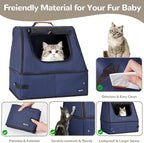Portable Cat Travel Litter Box with Lid,No Collapse with Hard Base Insert at Bottom, Leak-Proof & Foldable, Easy Clean Odor-Control Cat Travel Essentials for Car, Hotel, Airplane, Camping,Trips Navy