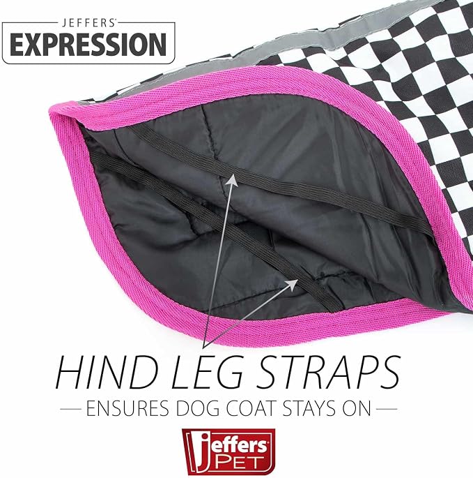 Jeffers Expression Dog Coat Waterproof Ripstop Winter Jacket 30" – 240g Insulated Blanket, Adjustable Belly & Chest Straps, Reflective Strips, Small to Large Breeds, Outdoor & Travel - Party Cheetah