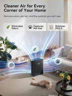 Afloia Air Purifier for Home, PM2.5 Air Quality Monitor, Smart Auto Mode | Europa 2.0 Black purifies up to 2,000 ft² with a washable pre-filter to capture pet hair, smoke, dust, mold and allergens.
