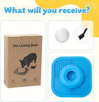 Slow Feeder Dog Bowls & Lick Mat for Liquid and Thick Treat, Anti-Slip Dog Lick Bowl with Interactive Rolling Ball, 5/6 Cup Pup Licking Toy for Large Medium Small Dogs and Cats Blue