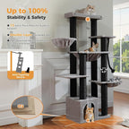 MUTTROS Large Cat Tree-67 Maine Coon Cat Tower for Indoor Cats Large Adult with 7 Thick Black Scratching Posts (φ4.3), Multi-Level Condo, Big Perch & Hammocks -Black
