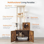 HOOBRO Cat Tree with Litter Box Enclosure, Tall Cat Tower for Indoor Cats, All-in-One Modern Cat Condo, Hidden Litter Box Enclosure Furniture, Rustic Brown FG51MZ03
