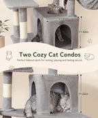 AMHANCIBLE 70 Inch Cat Tree for Large Cats, Multi-Level Cat Tower | Cat Houses & Tree Tower with 2 Condos, 8 Sisal Posts & Hammock for Indoor Cats Large Adult, Grey