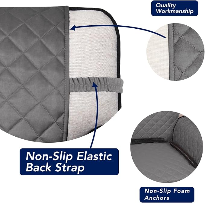 PureFit Reversible Quilted Couch Covers for Dogs Loveseat Sofa Cover 46.5” | Gray/Ivory, Water Resistant Couch Protector, Washable Pet Couch Cover with Non Slip and Elastic Straps For Kids