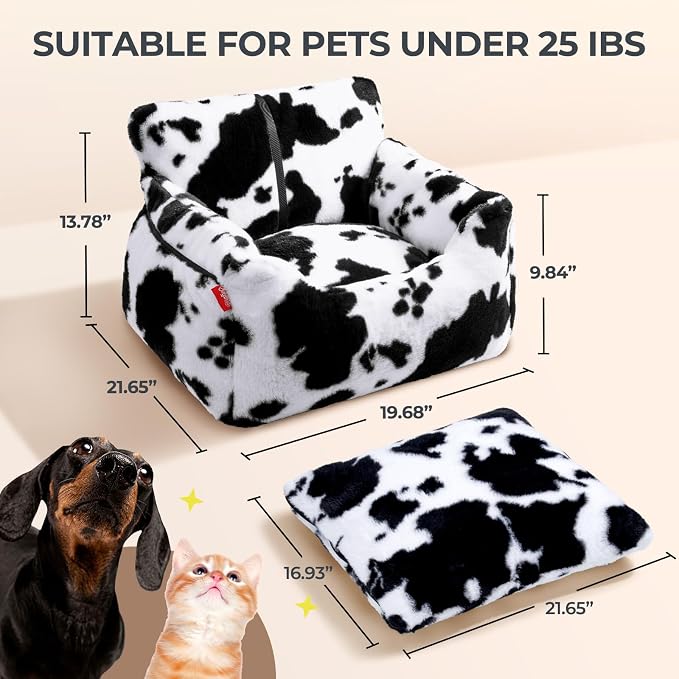 BurgeonNest Dog Car Seat for Small Dogs & Cats Under 25 lbs, Milk Cow